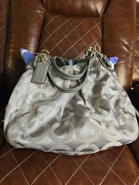 Coach Silver Gray Signature Jacquard Tote